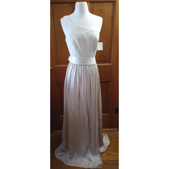 White By Vera Wang Gown One Shoulder Champagne Sz 10 Wedding Formal Dress - Picture 4 of 16